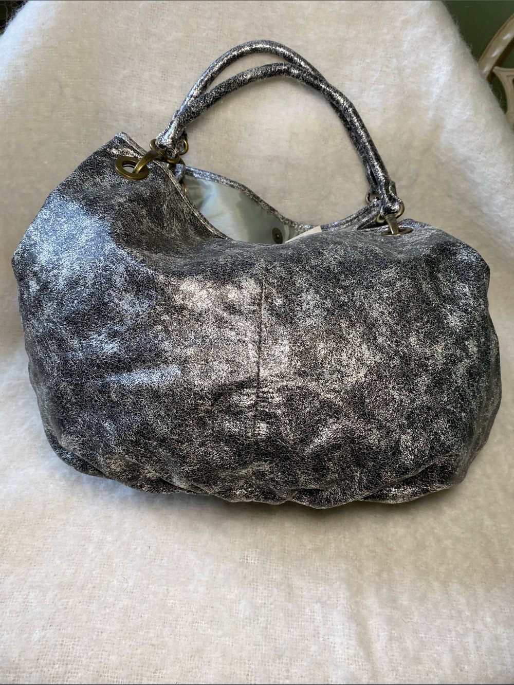 Cara NY Metallic Silver-Black Fabric Shoulder Bag